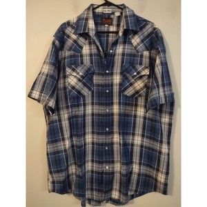 Plains Western Wear Shirt Size XL Tall  Mens Pearl Snap Short Sleeve  Plaid